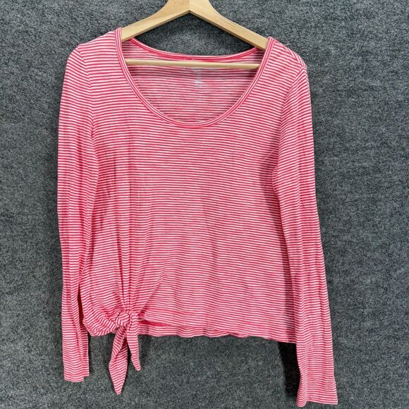 Gap T-Shirt Women XS Pink Striped Long Sleeve Easy Tee Round Neck Cotton Casual - Picture 1 of 7